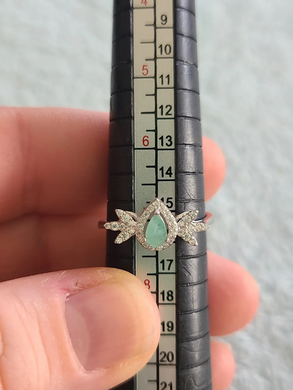 Sterling Silver Teardrop Emerald Halo Ring - Picture 6 of 6